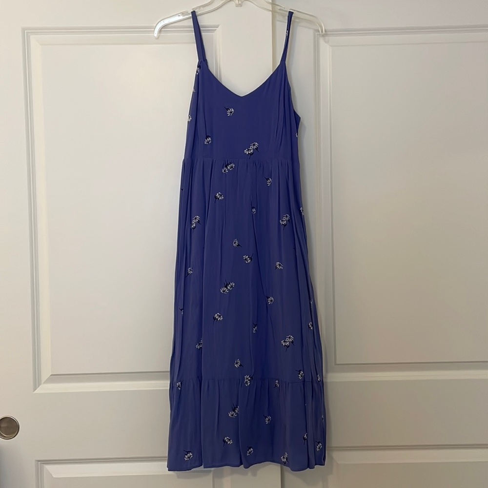 Old Navy Blue Midi Dress with Floral Embroidery
